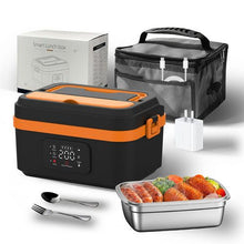 1L cordless electric heated lunch box in black and orange