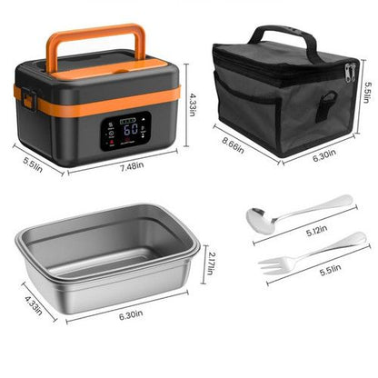Electric lunch box with carry bag, fork and spoon