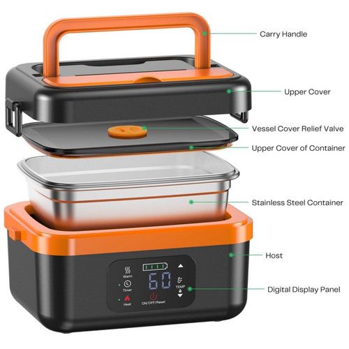 1L cordless heated lunch box, 195 x 145 x 130mm