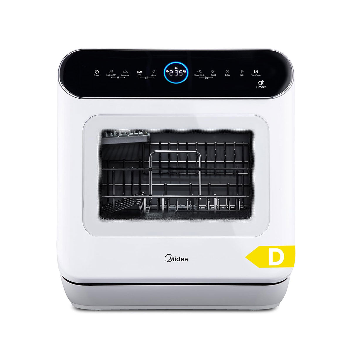 Midea compact dishwasher with digital display and smart features