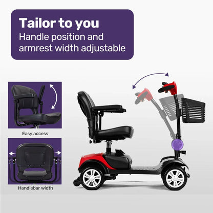 Mobility Scooter Electric 4 Wheel Portable Folding Red