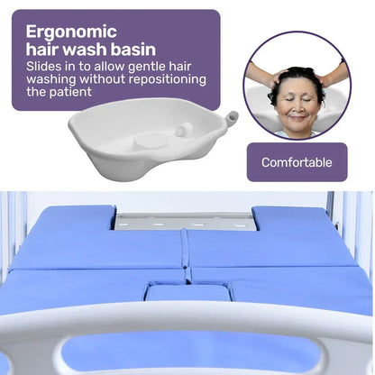 EQUIPMED Electric 8 Function Medical Bed , w/ Mattress & Over Bed Table, Adjustable Back and Leg Lifting, Lateral Tilting, Commode Bowl, IV Pole