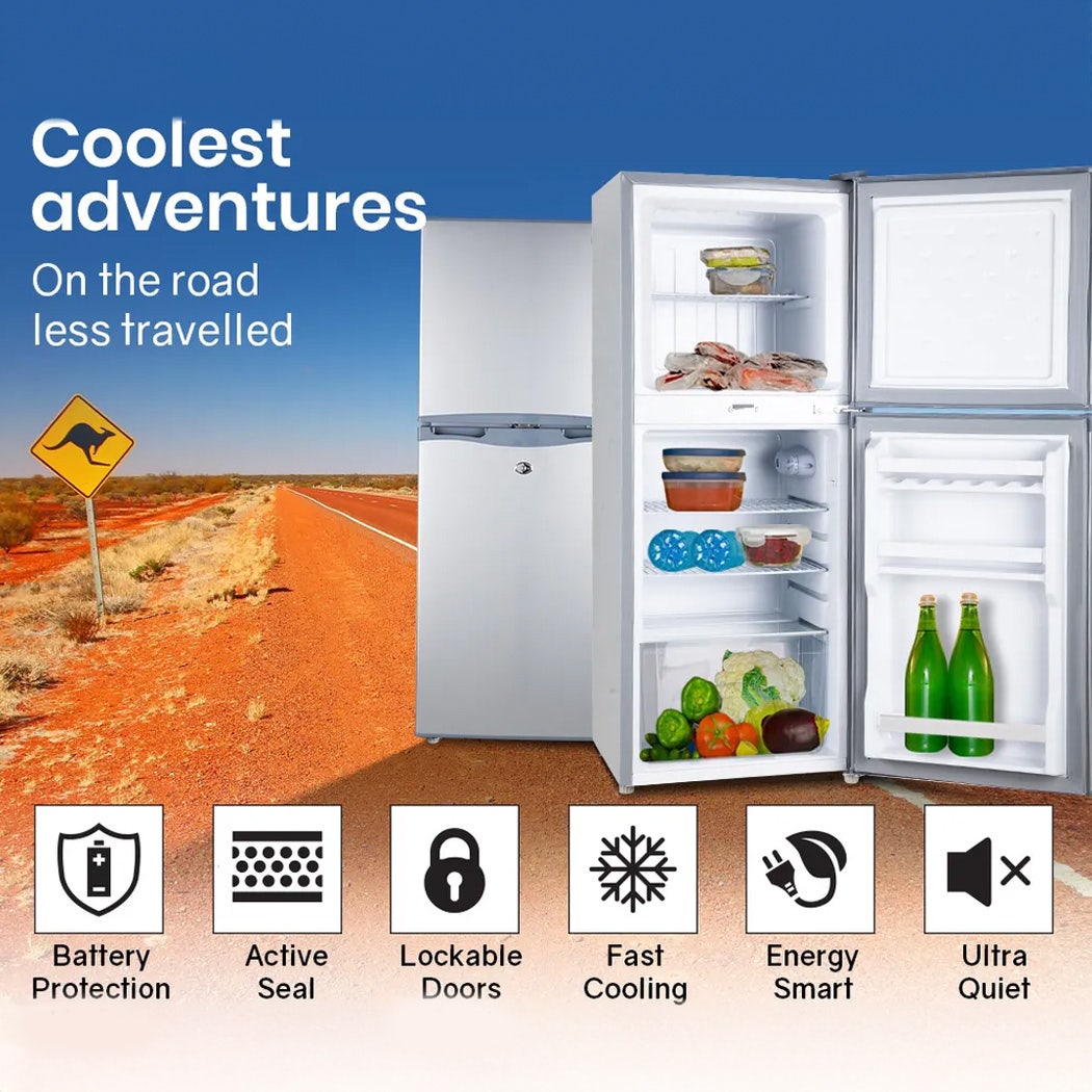 Portable fridge freezer with lockable doors, fast cooling, energy smart & ultra quiet for road trips