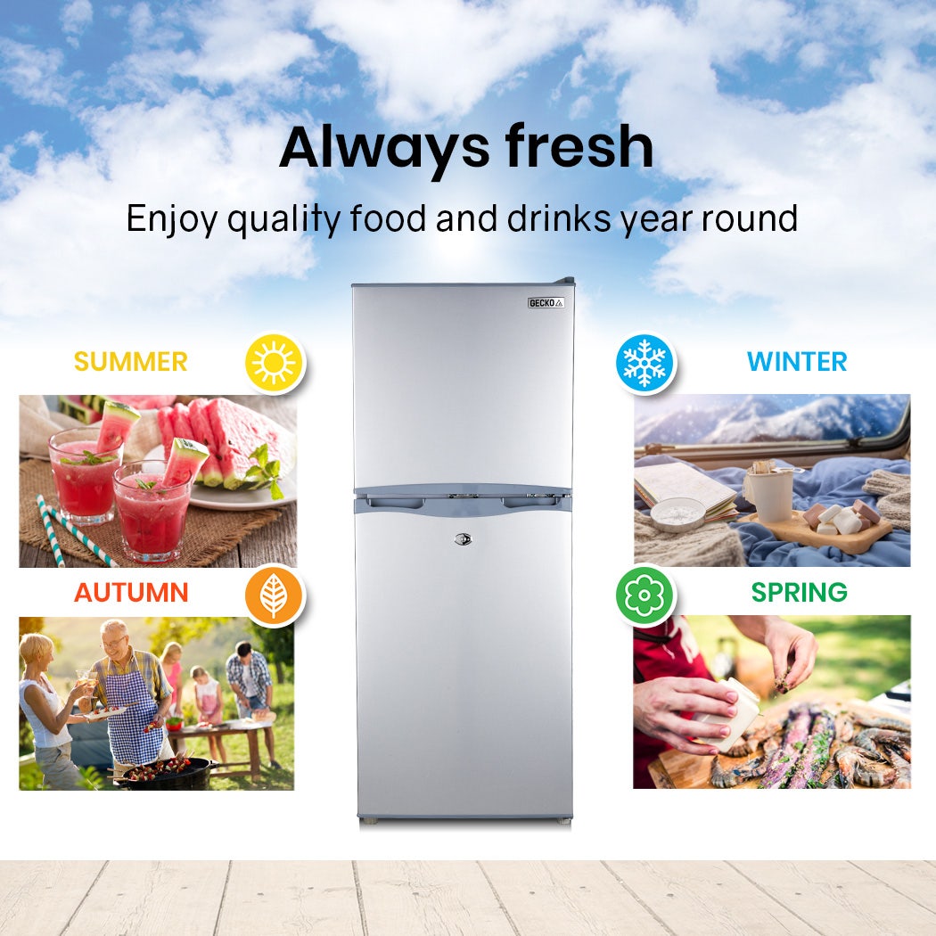 Silver GECKO fridge for fresh food and drinks year-round, perfect for all seasons