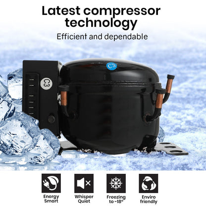 Energy-efficient C3 compressor with whisper-quiet tech, freezing to -18°C, eco-friendly design