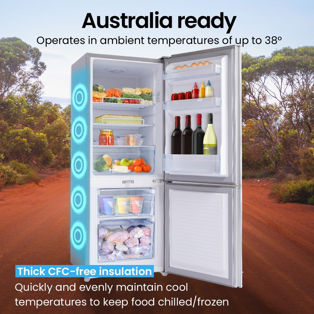 Australia-ready fridge with thick CFC-free insulation, keeps food chilled & frozen in up to 38°C