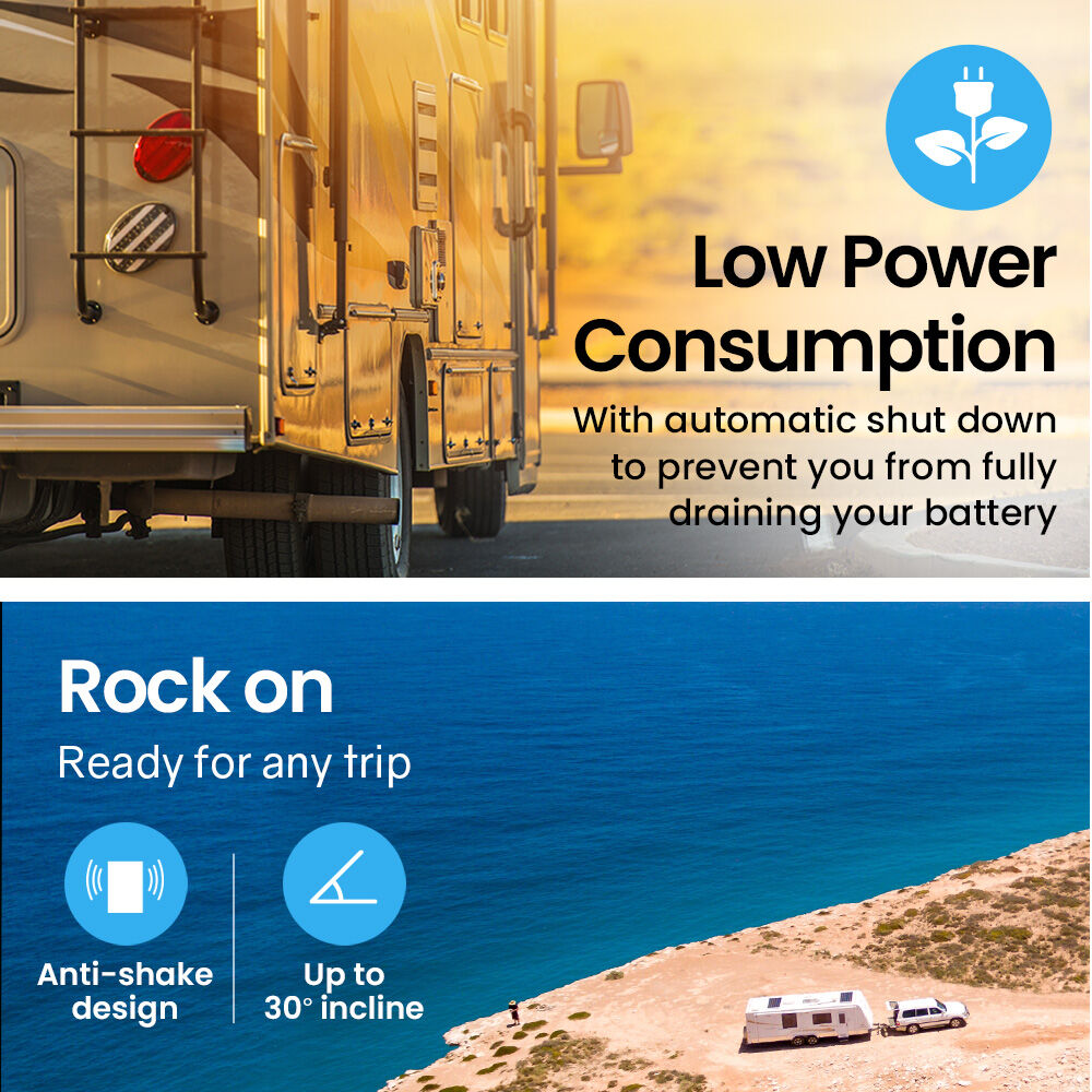 RV with low power consumption & anti-shake design for off-road adventures, up to 30° incline ready