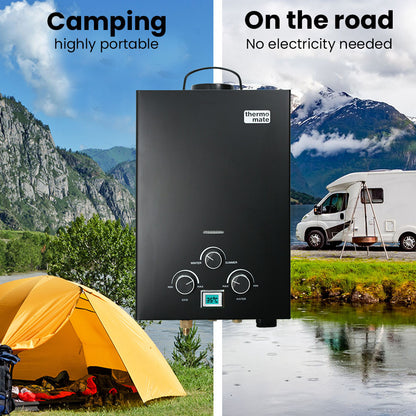 Thermomate Portable LPG Gas Hot Water System 8L/min Camping Shower 12V Pump Included Black
