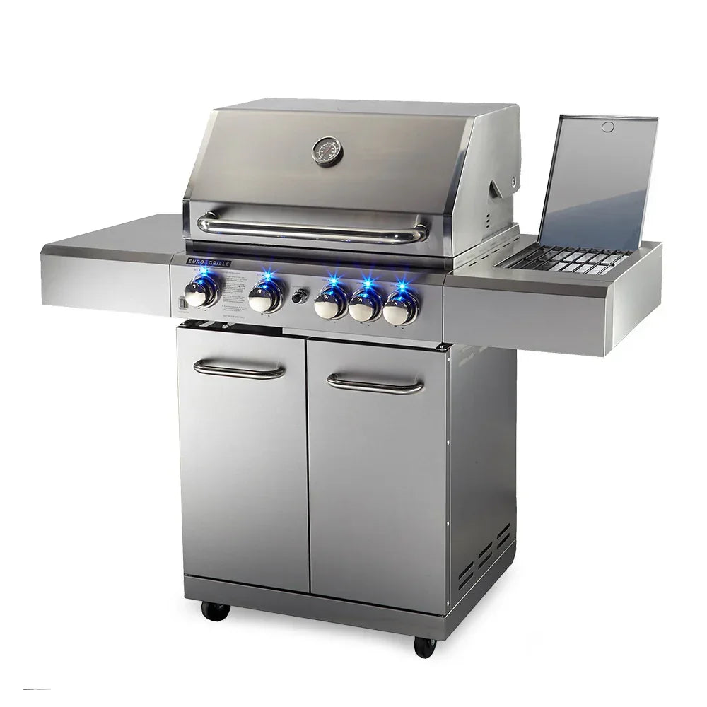 Stainless steel outdoor barbecue grill with illuminated knobs, available at Stacks Warehouse AU