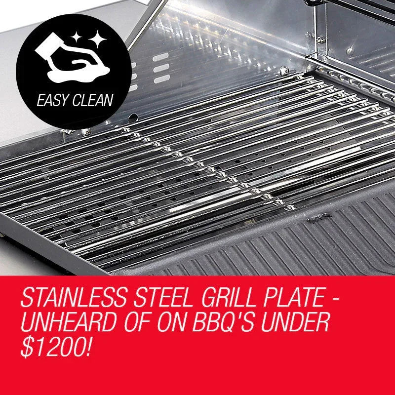 Stainless steel BBQ grill plate with easy clean feature, bargain find at Stacks Warehouse AU.