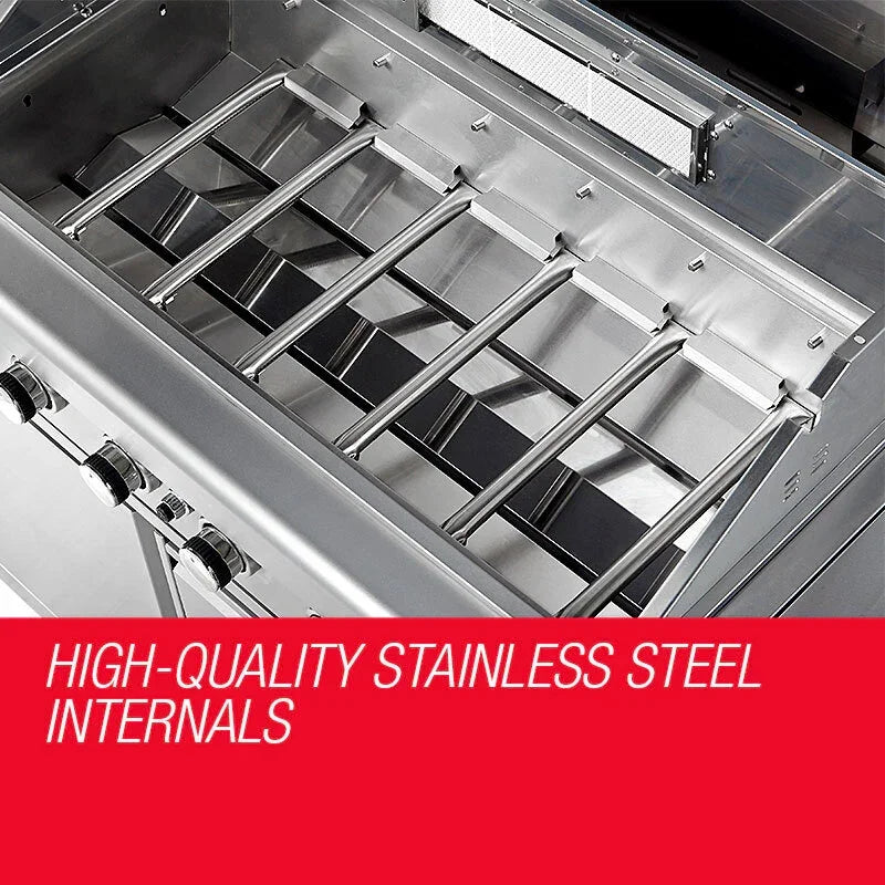 Stainless steel barbecue grill interior with control knobs, Stacks Warehouse AU bargain BBQ item