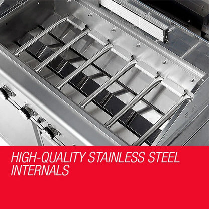 Stainless steel barbecue grill interior with control knobs, Stacks Warehouse AU bargain BBQ item