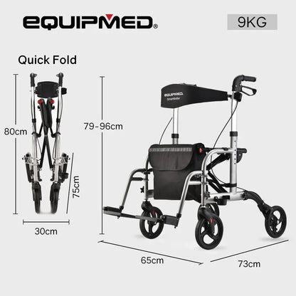 Rollator Wheelchair 2-in-1 Folding Silver Walker
