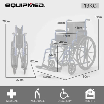 Wheelchair 24 Inch Folding Lightweight Blue -136kg Capacity