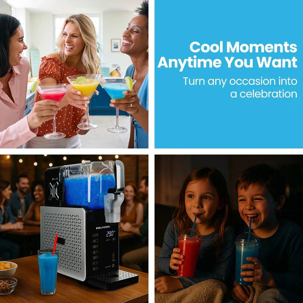 POLYCOOL 3L Slushie Frozen Drink Maker, Home Slush Machine, Fast Chilling, Easy Digital Controls - Stacks Warehouse