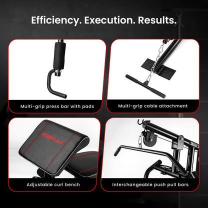 Multi-grip press bar, cable attachment, adjustable curl bench, push pull bars for home gym workouts