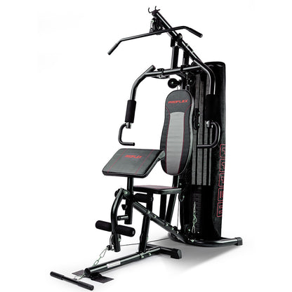 PROFLEX home gym machine with weight stack, pull-up bar, and adjustable bench for full-body workouts