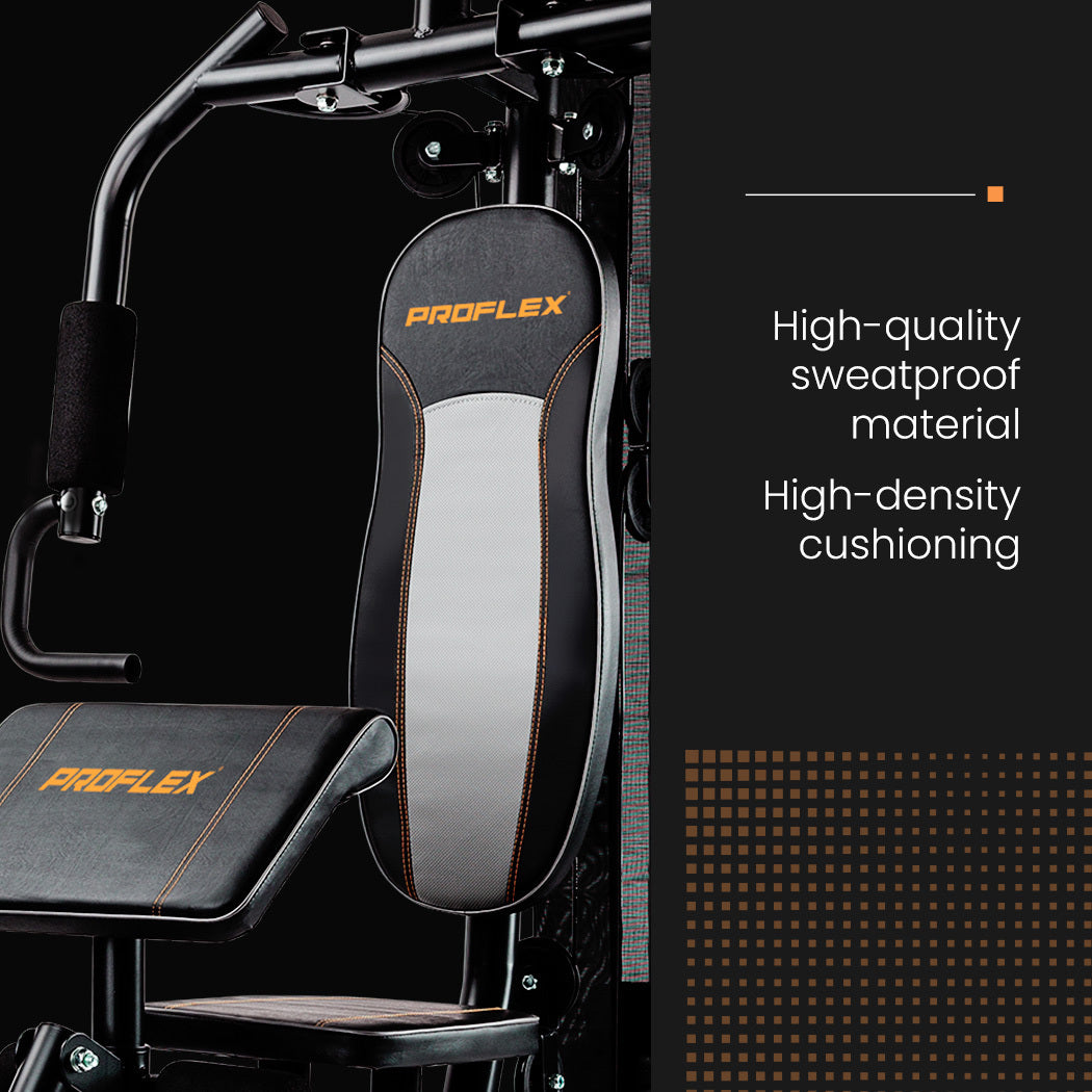 PROFLEX home gym with sweatproof material, high-density cushioning, and ergonomic design for comfortable workouts
