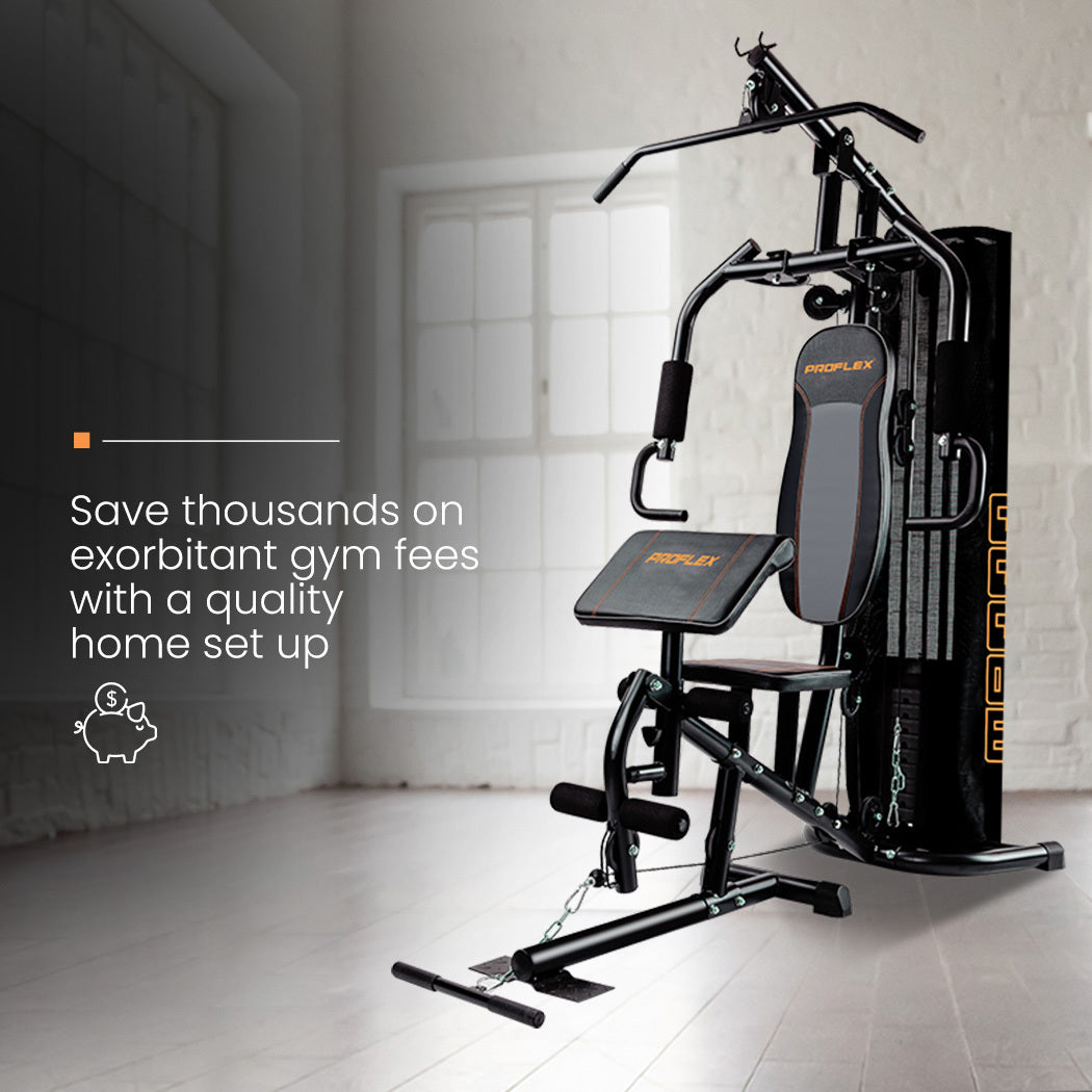 ProFlex home gym setup for affordable fitness with multi-functional equipment