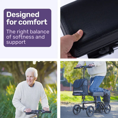 Knee Scooter Walker with Dual Brakes & Bag Black