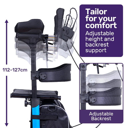 Rollator Walker Upright with Forearm Support & Seat Blue