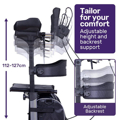 Rollator Walker Upright with Forearm Support & Seat Grey