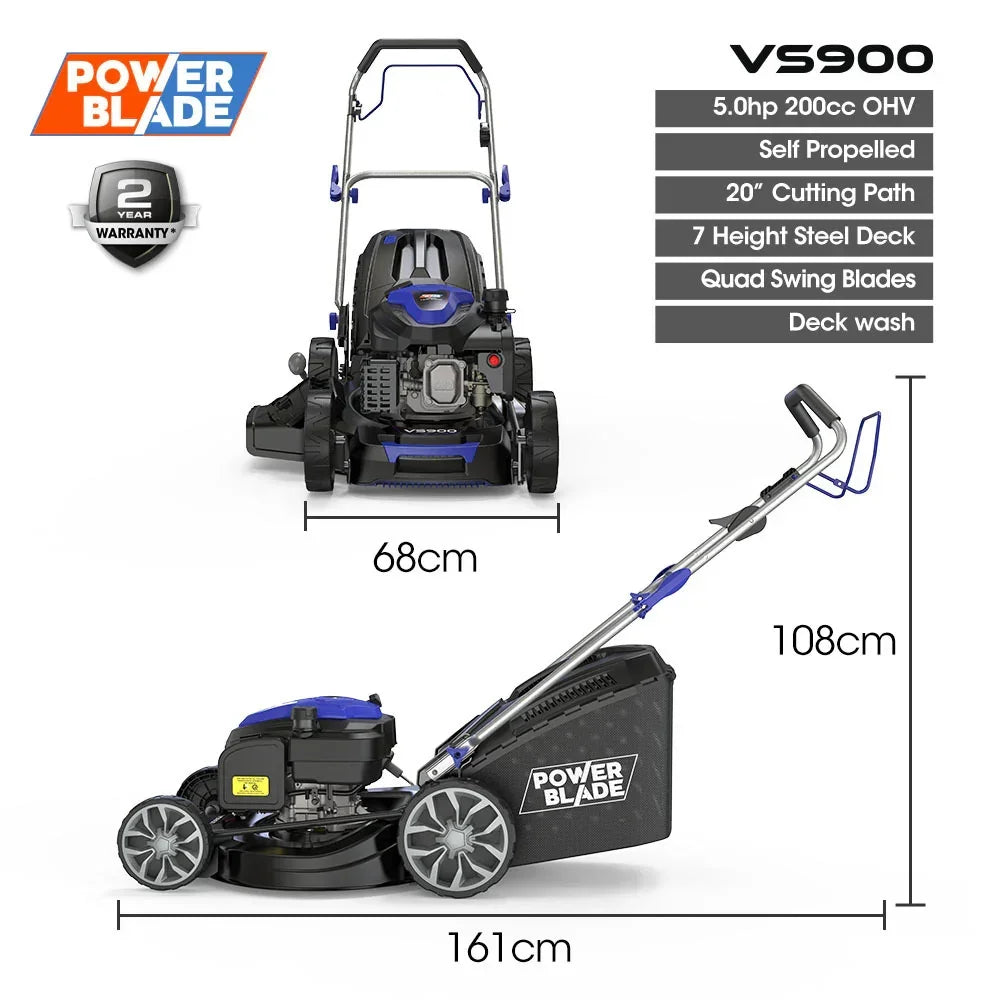 PowerBlade 20" Self-Propelled Petrol Lawn Mower 200cc
