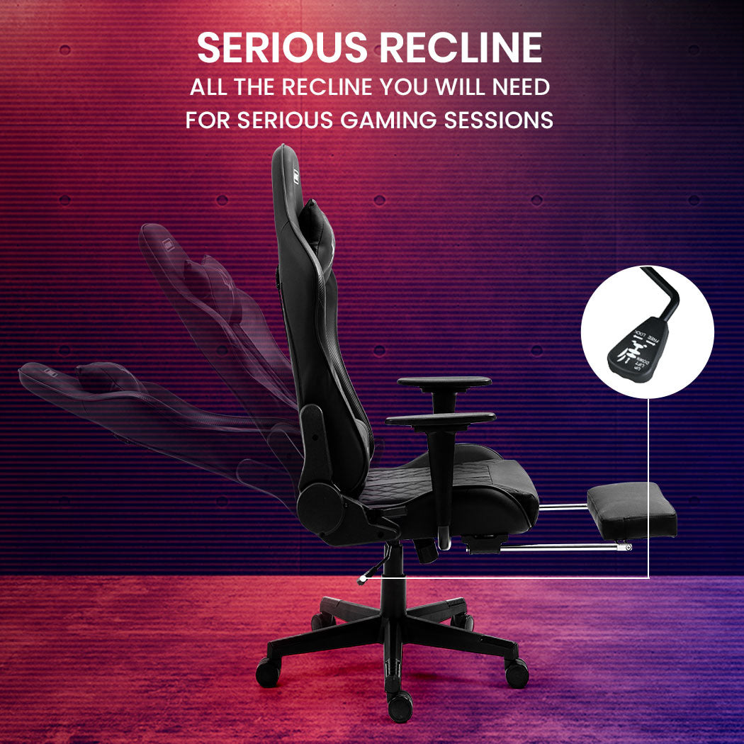 Overdrive Apex Series Gaming Chair with Footrest Black 180 Degree Recline