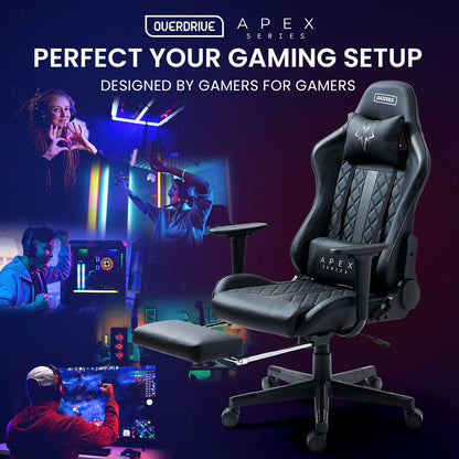 Overdrive Apex Series Gaming Chair with Footrest Black 180 Degree Recline