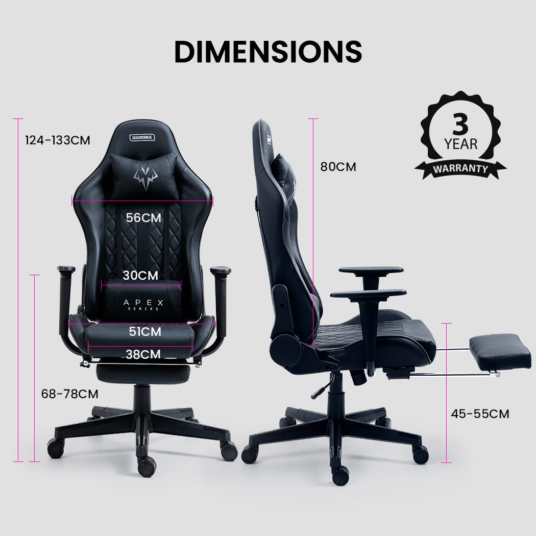 Overdrive Apex Series Gaming Chair with Footrest Black 180 Degree Recline