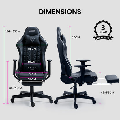 Overdrive Apex Series Gaming Chair with Footrest Black 180 Degree Recline