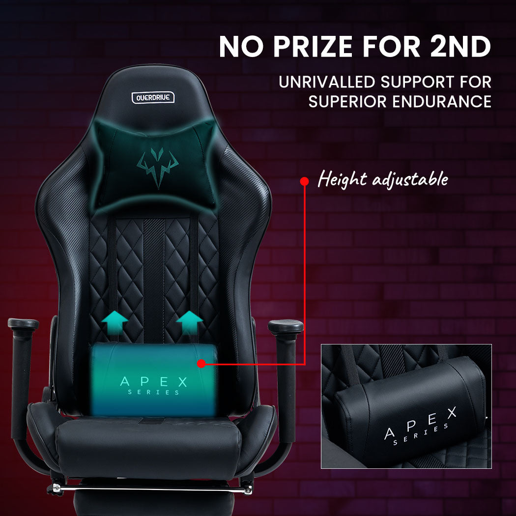 Overdrive Apex Series Gaming Chair with Footrest Black 180 Degree Recline