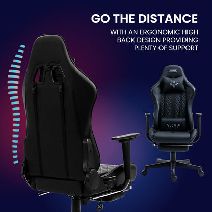 Overdrive Apex Series Gaming Chair with Footrest Black 180 Degree Recline