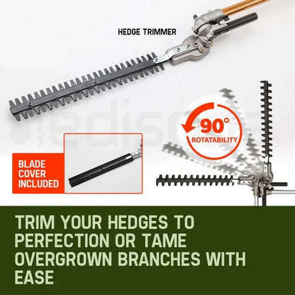 BAUMR-AG 65cc 9in1 Long Reach Garden Multi-tool, Pole Saw, Hedge & Line Trimmer, Brush Cutter, 12" Tree Trimming Pruning Chainsaw Bar, 2 Extension Shafts