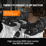 Twin cylinder 1.5 HP air compressor motor with aluminium finned heatsinks, 2850 rpm.