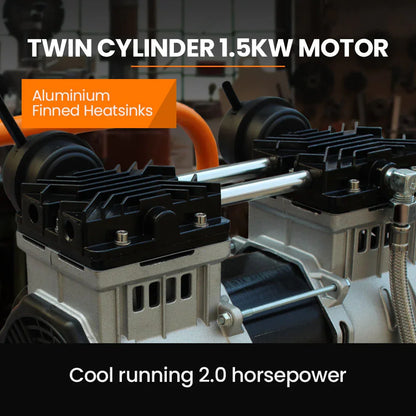 Twin cylinder 1.5kW motor with aluminium finned heatsinks, cool running 2.0 horsepower