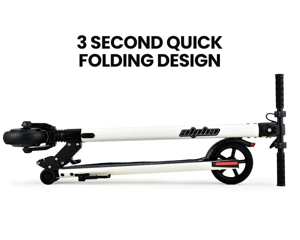Folded electric scooter with quick folding design, compact for travel and storage