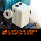 Pressure control switch box on machinery, closeup showing on-off switch and wiring ports.