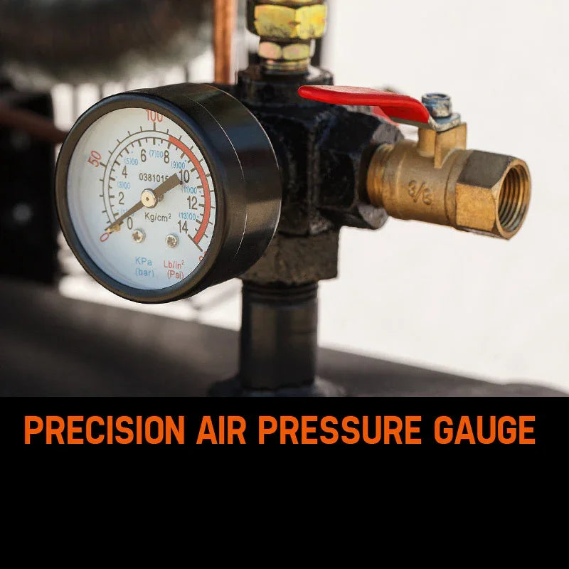 Close-up of a precision air pressure gauge with brass valve for accurate pressure measurement