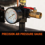 Close-up of a precision air pressure gauge with brass valve for accurate pressure measurement