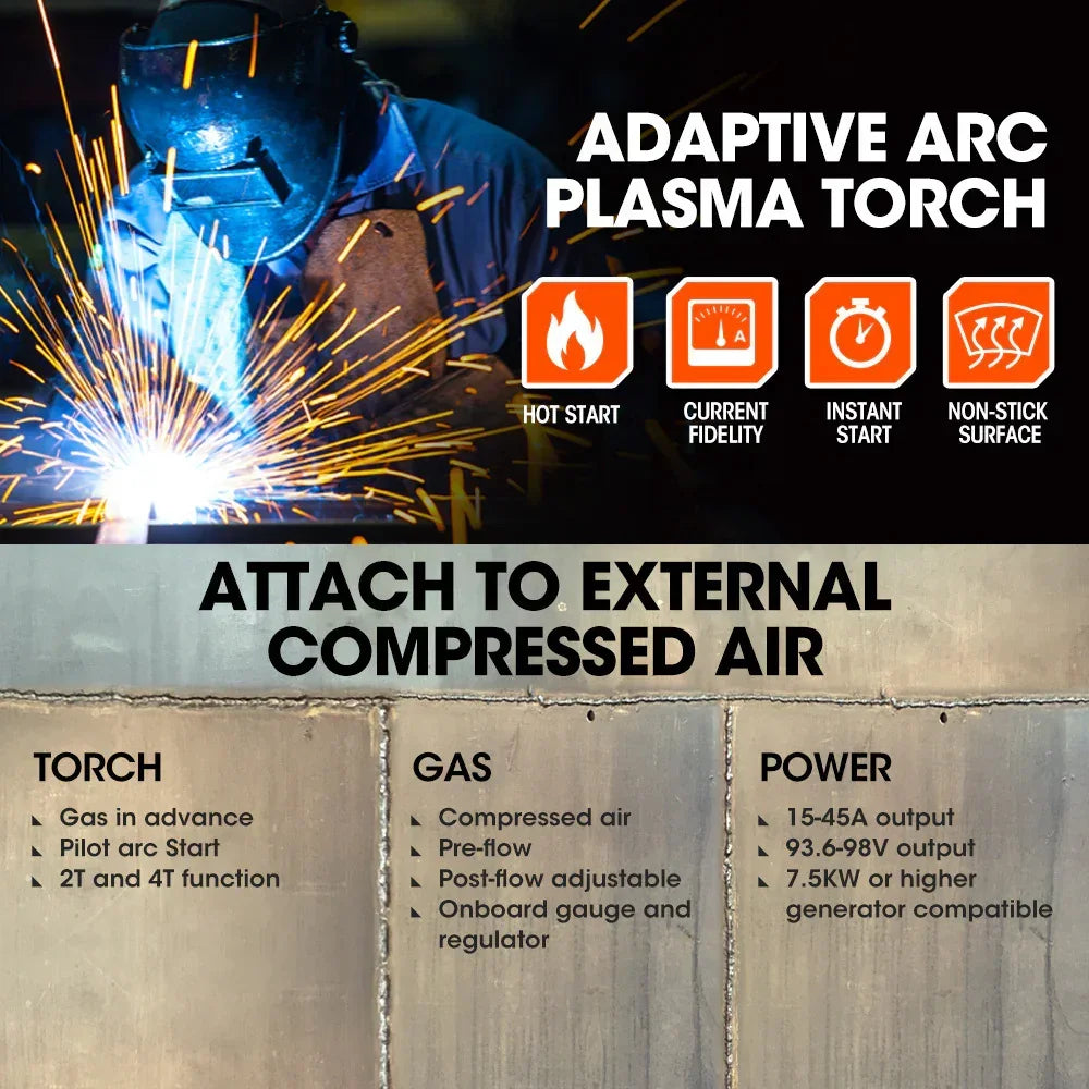 ROSSI 45A Plasma Cutter - Non-Touch Pilot Arc DC Inverter