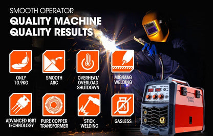 ROSSI 300A MIG Stick Welder - DC Gas Gasless Inverter 15A Plug