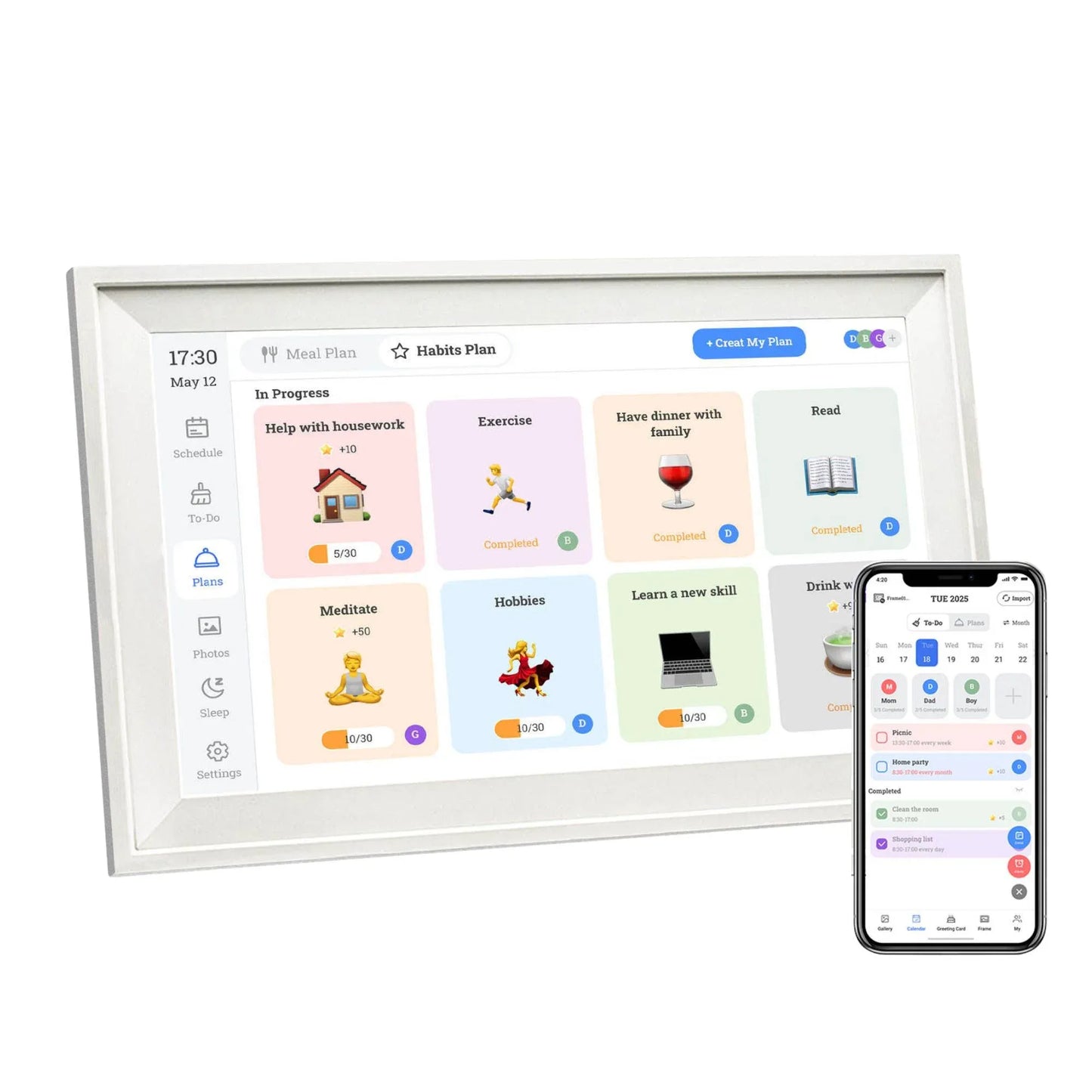Kitchee 10" Smart Family Calendar Touchscreen Planner White