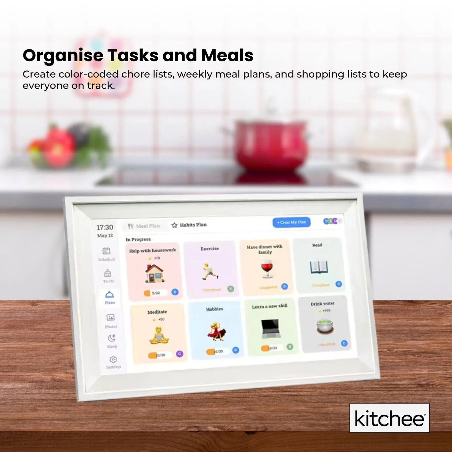 Kitchee 10" Smart Family Calendar Touchscreen Planner White