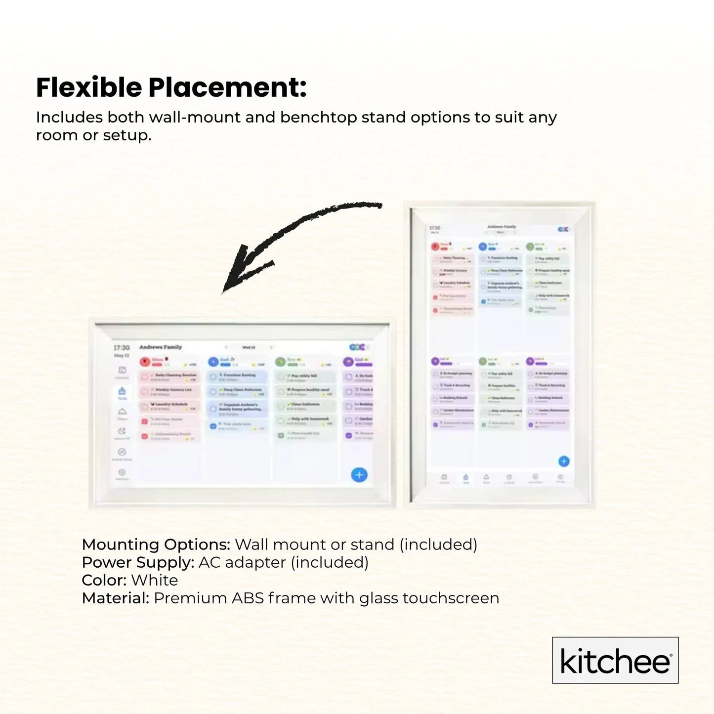Kitchee 10" Smart Family Calendar Touchscreen Planner White
