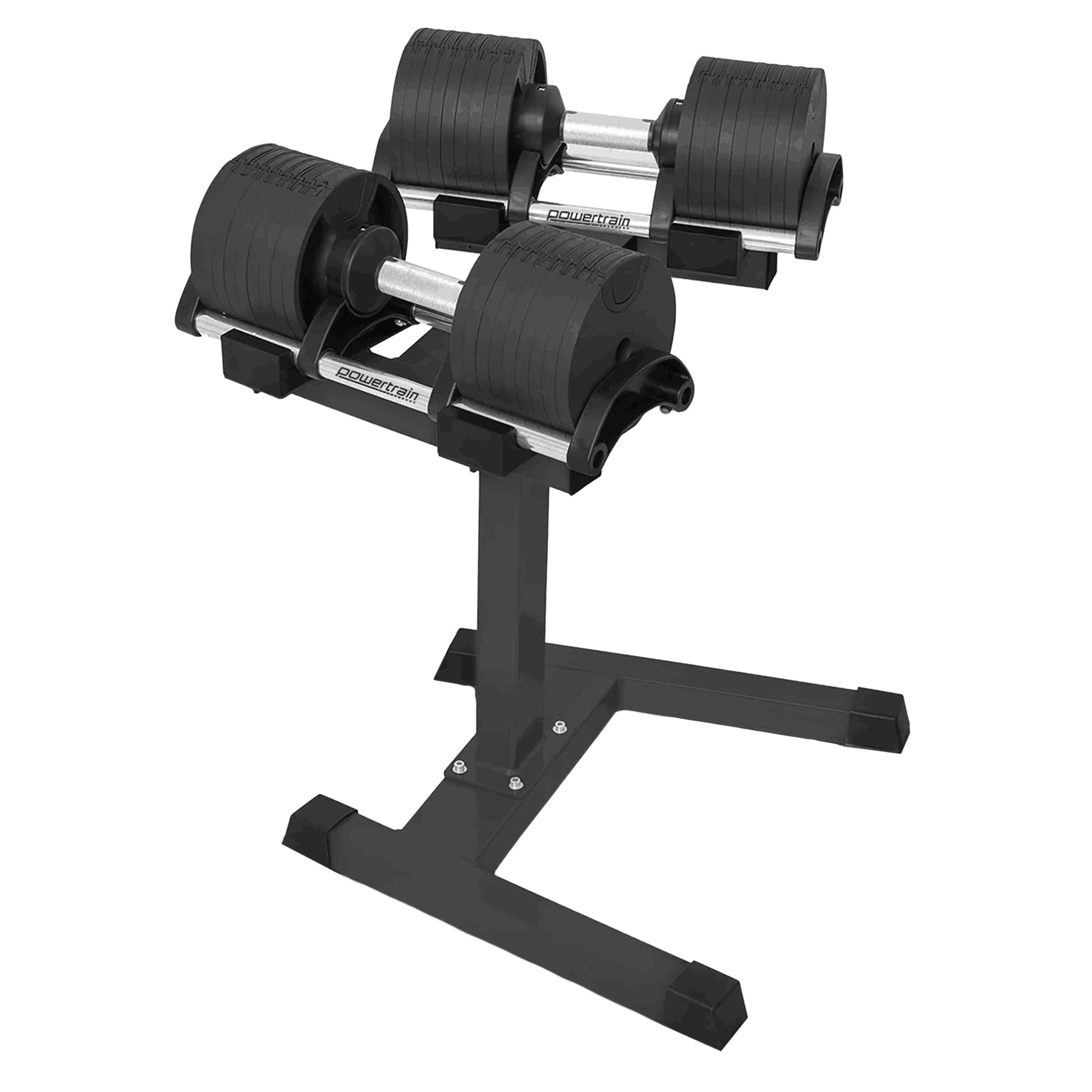 Powertrain adjustable dumbbells on stand for home gym strength training