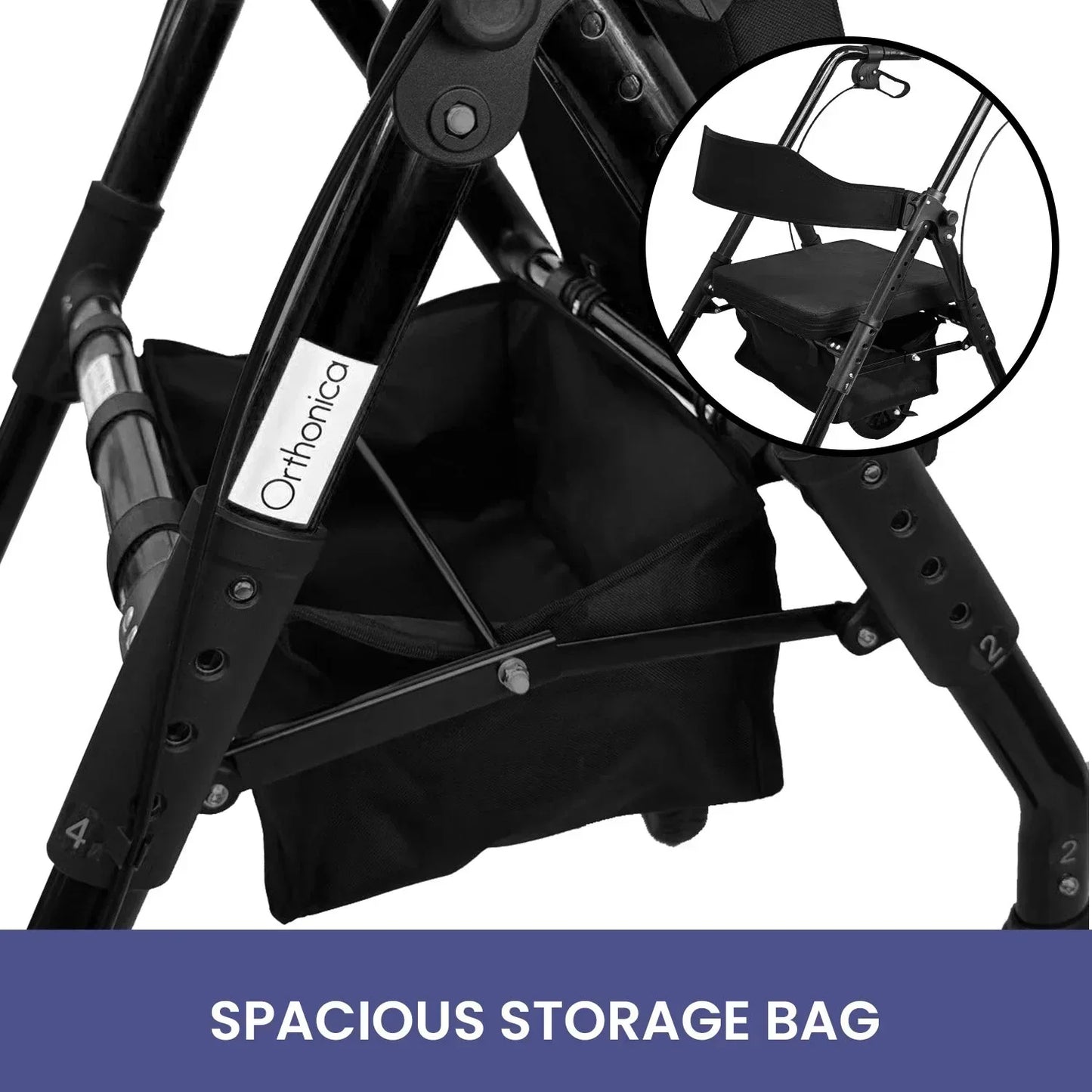 Rollator Walker Foldable Steel 136kg Capacity Black