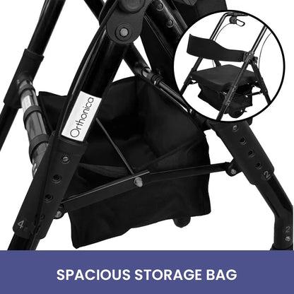 Rollator Walker Foldable Steel 136kg Capacity Black