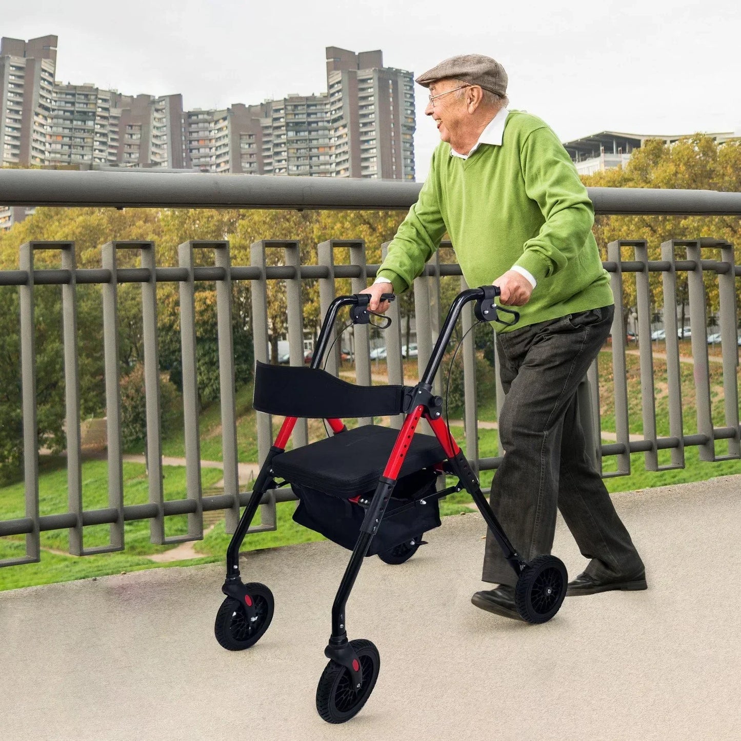 Rollator Walker Foldable Steel 136kg Capacity Red