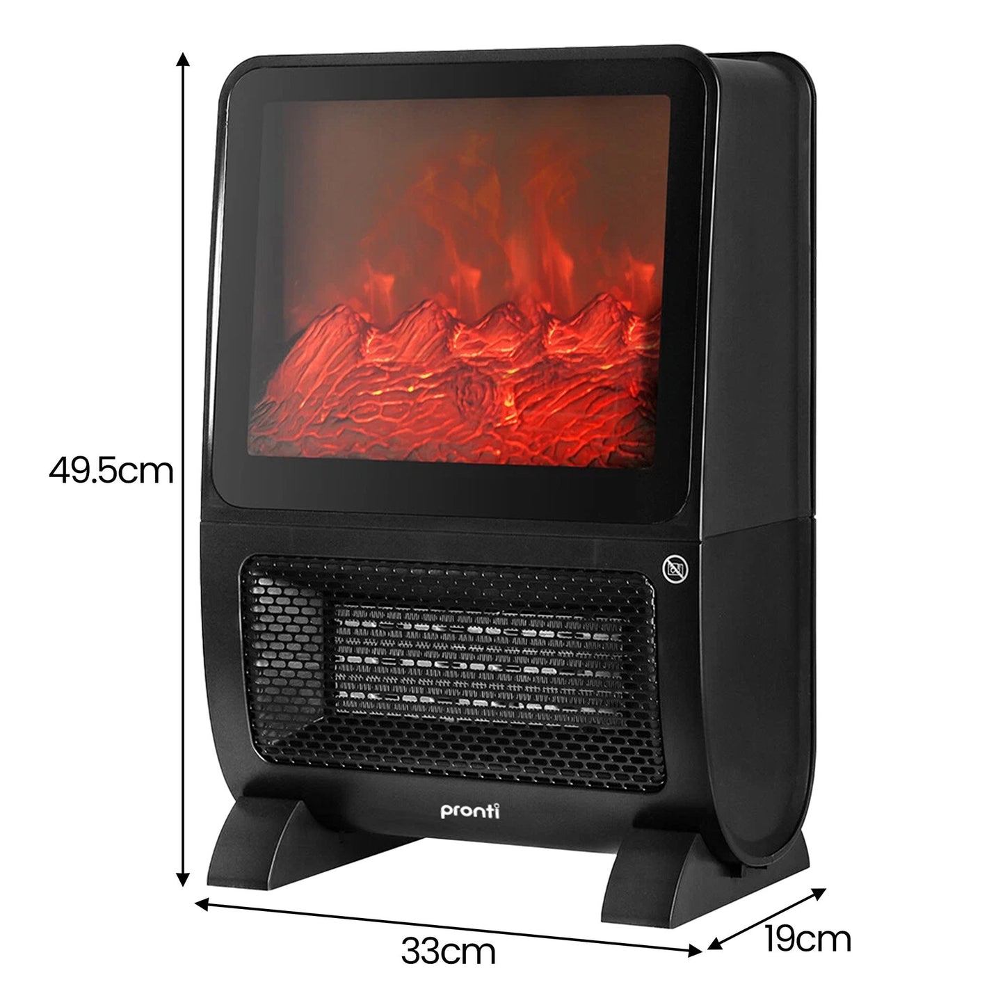 Pronti 2000W 3D Flame Effect PTC Heater UV Sterilisation Air Filter Remote 8Hr Timer SAA